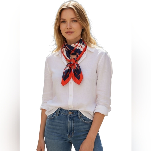 Vintage St Michael Geometric Red White and Blue Square Scarf - Picture 6 of 6